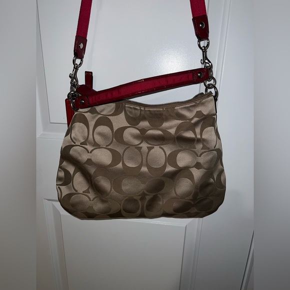 Coach Tan and Red Signature Shoulder Bag - Picture 5 of 6